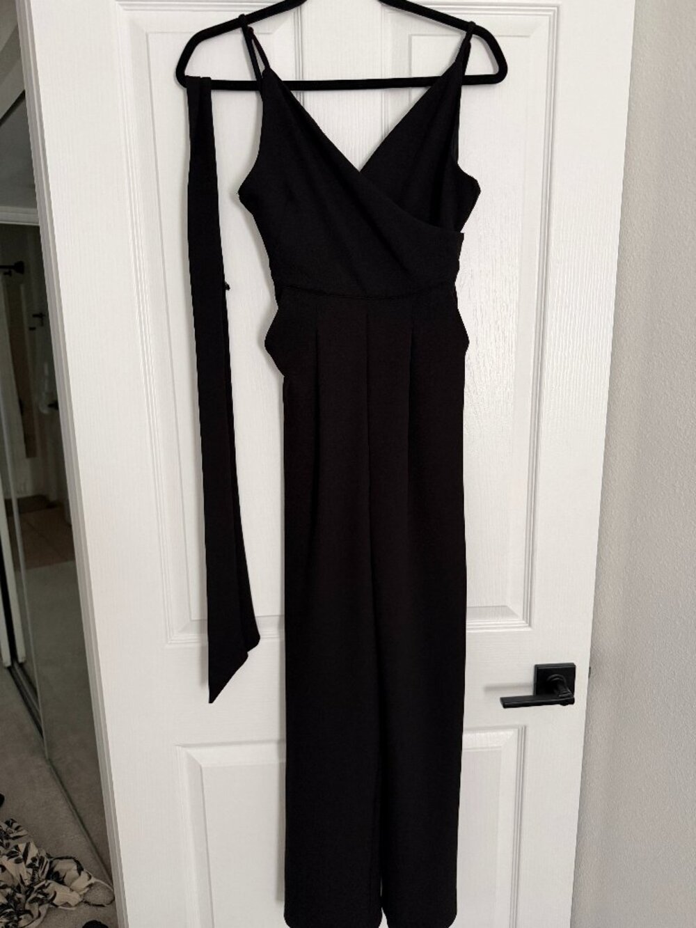 Women's Black Sleeveless Wide Leg Jumpsuit with Tie Waist